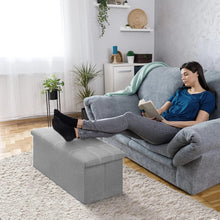 Load image into Gallery viewer, Kibhous 30" Storage Bench Folding Storage Ottoman Bench, Linen Coffee Table Folding Long Shoes Footstool Dressing Stool, Suitable for Living Room Bedroom, Gray
