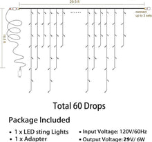 Load image into Gallery viewer, 360 LED Christmas Icicle Lights, 29.5 FT 8 Modes Curtain Fairy Icicle String Lights with 60 Drops, Led Christmas Twinkle Lights for Holiday, Party, Wedding, Eaves, Christmas Decorations, White
