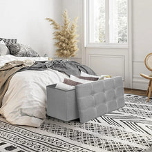 Load image into Gallery viewer, Kibhous 30" Storage Bench Folding Storage Ottoman Bench, Linen Coffee Table Folding Long Shoes Footstool Dressing Stool, Suitable for Living Room Bedroom, Gray
