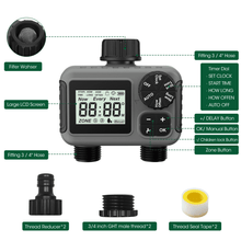 Load image into Gallery viewer, Cowin Sprinkler Timer 2 Outlet, Outdoor Garden Hose Faucet Timers with Rain Delay/Manual/Automatic Watering System, Digital Irrigation Timer for Yard, Gray

