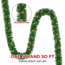 Load image into Gallery viewer, Movsou 50FT Artificial Christmas Garland, 100 Pre-Lit LED Lights Battery Operated Xmas Garland for Indoor Outdoor Door Home Stairs Holiday Decor, Warm White
