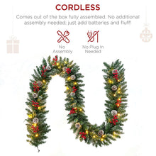 Load image into Gallery viewer, Swfoer 9ft Pre-Lit Christmas Garland with 50 Waterproof LED Light and Pine Cones and Berries, 220 Branches Battery Operated Christmas Garland Decoration for Xmas Holiday Party
