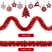 Load image into Gallery viewer, Movsou 1 Pcs 50 Feet Red Christmas Tinsel Garlands, Red Metallic Twist Garland Hanging Garland Ornaments, for Christmas Tree Party Supplies, Indoor and Outdoor Decoration
