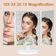 Load image into Gallery viewer, Makeup Mirror with Lights, Lighted Makeup Mirror with 22Pcs LED Lights, 2X 3X Magnifying Makeup Mirror, Dual Power Supply Light Up Vanity Mirror

