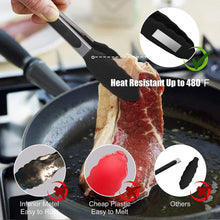 Load image into Gallery viewer, Kitchen Tongs Stainless Steel Cooking Tongs with Silicone Tips Heat Resistant Food Tongs for Cooking Grilling Turning set of 7" 9" and 12" Black
