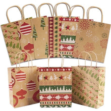 Load image into Gallery viewer, COWIN 24Pack Christmas Gift Bags Christmas Kraft Gift Bags Paper Goody Gift Christmas Gift 9 x 7.3 x 3.3in
