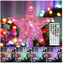 Load image into Gallery viewer, Christmas Tree Topper Lights,7.6"Star Tree Topper with 20 modes,Color Changing Treetop,Outdoor Indoor Fairy Light With Remote Control,RGB Tree Topper for Holiday or Home Decor
