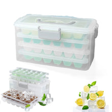 Load image into Gallery viewer, Ice Cube Trays with Lid and Bin, 4 Pack Easy Release Silicone Reusable Stackable with Covers for Freezer Cocktail Whiskey Coffee
