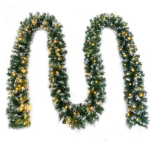 Load image into Gallery viewer, Silensys 18ft Christmas Garland with Battery Operated 50 LED Lights and Timer Snow Flocked Christmas Decorations Xmas Garland for Stairs Fireplaces Wall Door Xmas Garland
