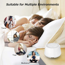 Load image into Gallery viewer, White Noise Sound Machine, Portable Sleep Therapy for Adults, Baby, Home, Office &amp; Travel with 9 Relaxing Natural Sounds, Auto-Off Timer, Night Light, Rechargeable Battery &amp; Volume Control
