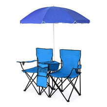 Load image into Gallery viewer, Kibhous Outdoor Foldable Double Chair ,Picnic Chairs and Fishing Chairs Camping Double Portable Camping Chairs Folding Beach Chair Additional Parasol Insulation Bag,Blue
