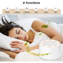 Load image into Gallery viewer, White Noise Sound Machine, Portable Sleep Therapy for Adults, Baby, Home, Office &amp; Travel with 9 Relaxing Natural Sounds, Auto-Off Timer, Night Light, Rechargeable Battery &amp; Volume Control
