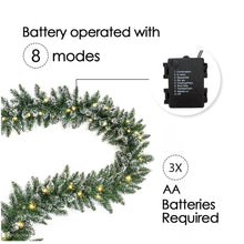 Load image into Gallery viewer, Silensys 18ft Christmas Garland with Battery Operated 50 LED Lights and Timer Snow Flocked Christmas Decorations Xmas Garland for Stairs Fireplaces Wall Door Xmas Garland

