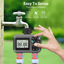 Load image into Gallery viewer, Cowin Sprinkler Timer 2 Outlet, Outdoor Garden Hose Faucet Timers with Rain Delay/Manual/Automatic Watering System, Digital Irrigation Timer for Yard, Gray
