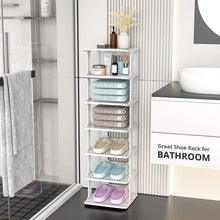 Load image into Gallery viewer, 8 Tiers Flexible Combination Shoe Rack, Shoe Organizer for Closet, Free Standing Small Shoe Shelf Plastic Stackable Shoe Rack Storage Organizer White
