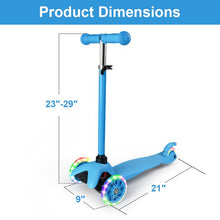 Load image into Gallery viewer, Kids Scooter Kick Scooter 3 Wheel Adjustable Height Light Up LED Wheels for Kids Boys Girls Ages 3-12 Blue
