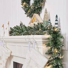 Load image into Gallery viewer, Silensys 18ft Christmas Garland with Battery Operated 50 LED Lights and Timer Snow Flocked Christmas Decorations Xmas Garland for Stairs Fireplaces Wall Door Xmas Garland
