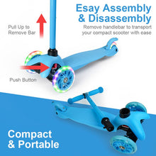 Load image into Gallery viewer, Kids Scooter Kick Scooter 3 Wheel Adjustable Height Light Up LED Wheels for Kids Boys Girls Ages 3-12 Blue
