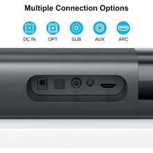 Load image into Gallery viewer, Sound Bar for Smart TV, 120W Sound Bar with Subwoofer, 5.0 Bluetooth Soundbar for TV with Deep Bass &amp; Volume Boost &amp; 3 Equalizer Modes, ARC/Opt/AUX, 2 in 1 Detachable TV Sound Bar, Black
