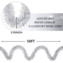 Load image into Gallery viewer, COWIN 50FT Silver Christmas Tinsel Garland, Metallic Twist Garland for Christmas Tree Party Holiday Supplies Metal Tassels for Decoration
