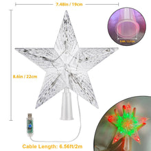 Load image into Gallery viewer, Christmas Tree Topper Lights,7.6"Star Tree Topper with 20 modes,Color Changing Treetop,Outdoor Indoor Fairy Light With Remote Control,RGB Tree Topper for Holiday or Home Decor
