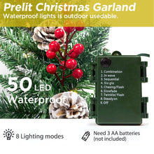 Load image into Gallery viewer, Swfoer 9ft Pre-Lit Christmas Garland with 50 Waterproof LED Light and Pine Cones and Berries, 220 Branches Battery Operated Christmas Garland Decoration for Xmas Holiday Party
