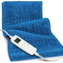 Load image into Gallery viewer, 33"x17" Heating Pad for Back Relief, Portable Heating Pad for Shoulder, Neck, with Upgraded 3 Timer &amp; 6 Temperature Controller, Blue
