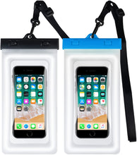 Load image into Gallery viewer, Waterproof Phone Bag IPX8 Cell Phone Pouch for Swimmers Divers Outdoor Beach Pool Shower Bath Hot Tub Water-activity, with Airbag Protection &amp; Secure Lock, Compatible with iPhone/Samsung Galaxy up to 7.0 IN (Black+Blue)
