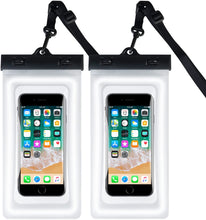 Load image into Gallery viewer, Waterproof Phone Bag IPX8 Cell Phone Pouch for Swimmers Divers Outdoor Beach Pool Shower Bath Hot Tub Water-activity, with Airbag Protection &amp; Secure Lock, Compatible with iPhone/Samsung Galaxy up to 7.0 IN (2 PCs in Black)
