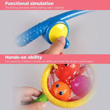 Load image into Gallery viewer, 15 Packs Bath Toy Fishing Floating Squirts Toy and Water Scoop with Organizer Bag, BPA Free Fish Net Game in Bathtub Time for Kids, Bathroom Fish Set
