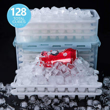 Load image into Gallery viewer, Ice Cube Trays 4 Pack (128 Ice Cubes), Stackable Silicone Bottom Ice Trays Ice Cube Molds Container Set with Airtight Lid
