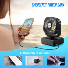 Load image into Gallery viewer, FRETREE Outdoor Desk Fan, Portable Battery Operated Camping Fan with LED Lantern, 5200mAh Battery, 140° Auto Oscillation, Natural Wind, and Hanging Hook for Home Office Outdoor Camping

