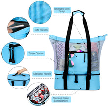 Load image into Gallery viewer, Mesh Beach Tote Bag with Cooler - Detachable Design with Picnic Cooler, Blue
