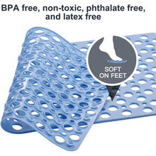 Load image into Gallery viewer, Bathroom Non Slip Shower Mat, 30L x 17W Inch Super Soft PVC Bath Mat with Suction Cup, Soft Bathroom Mat with Drain Hole, Blue
