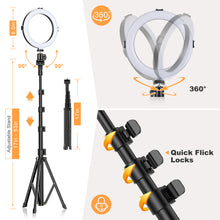 Load image into Gallery viewer, 8'' Selfie Ring Light with Tripod Stand - Dimmable Selfie Ring Light LED Camera Ringlight with Tripod and Phone Holder, Remote(Upgraded)
