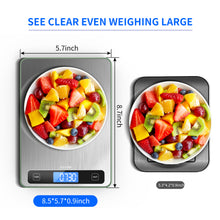 Load image into Gallery viewer, Food Scale 33lb Digital Kitchen Scale with 1g/0.05oz Precise Graduation, 5 Units LCD Display Scale for Cooking/Baking in KG, G, oz, ml, and lb, Easy Clean Stainless Steel and Tempered Glass
