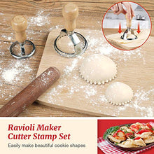 Load image into Gallery viewer, Ravioli Stamp Maker Cutter Round Shapes Mold with Wooden Handle with Dumplings Maker Sets (6 or 5 Pack)
