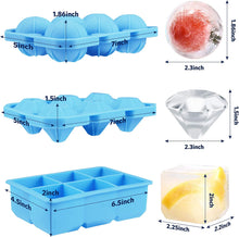 Load image into Gallery viewer, Ice Cube Trays, 3 Pack Food-Grade Silicone Ice Cube Trays Round Big Ice Balls Square Diamond Ice Cube Molds, Reusable and BPA Free Easy Release Reusable for Chilling Whiskey Wine Cocktail
