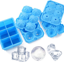 Load image into Gallery viewer, Ice Cube Trays, 3 Pack Food-Grade Silicone Ice Cube Trays Round Big Ice Balls Square Diamond Ice Cube Molds, Reusable and BPA Free Easy Release Reusable for Chilling Whiskey Wine Cocktail
