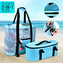 Load image into Gallery viewer, Mesh Beach Tote Bag with Cooler - Detachable Design with Picnic Cooler, Blue

