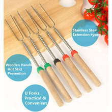 Load image into Gallery viewer, 12 Pcs Roasting Sticks Wooden Handle, Extendable Stainless Steel Marshmallow Roasting Sticks Telescoping Forks, Campfire Sticks, 32in Smores Sticks, Telescoping Skewers for Campfire, BBQ
