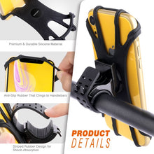 Load image into Gallery viewer, Bike &amp; Motorcycle Phone Mount, Detachable 360° Rotation Bike Phone Holder for Handlebars, Universal Silicone Phone Holder for Bike Compatible with iPhone 11/X/8/7/6 Series and Android Phones
