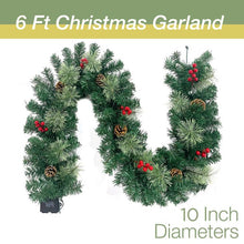 Load image into Gallery viewer, Christmas Garland Pre-Lit Artificial Green with Pine Cones Berry Clusters 40 Lights 6ft for Winter Christmas Indoor Outdoor New Year Xmas Decorations
