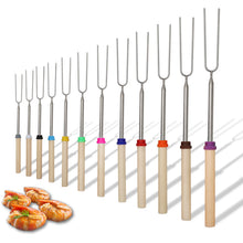 Load image into Gallery viewer, 12 Pcs Roasting Sticks Wooden Handle, Extendable Stainless Steel Marshmallow Roasting Sticks Telescoping Forks, Campfire Sticks, 32in Smores Sticks, Telescoping Skewers for Campfire, BBQ
