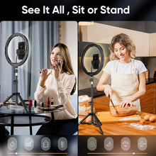 Load image into Gallery viewer, 12" Selfie Ring Light with Tripod Stand - Dimmable Desktop Ringlight with DIY Ports, Circle Light LED Camera Lighting for Live Stream/Makeup/YouTube/TikTok, Compatible with iPhone Android
